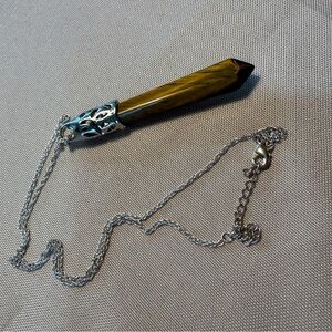 NWOT Tigers eye point Necklace silver tone crystal natural stone spiritual boho